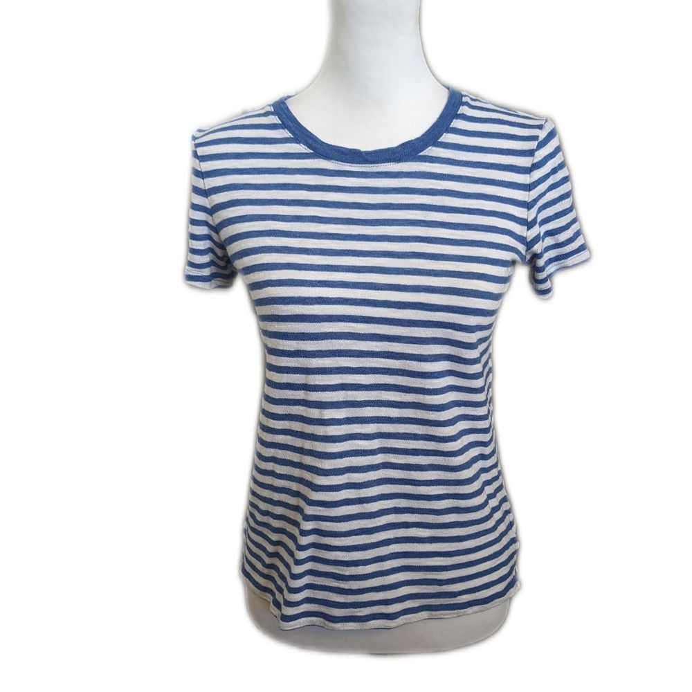 Old Navy blue & white striped classic crew neck tee T-shirt, size Small